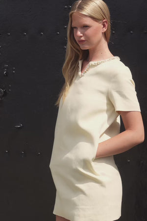 Ayla Hand Beaded Split-Neck Dress