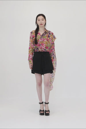 Floral Symphony Scarf Chiffon Blouse
