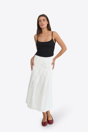Du Pleated Cotton Poplin Midi Skirt