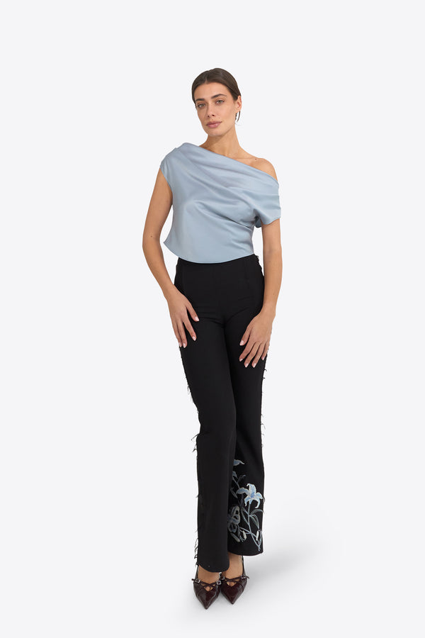 Lunaria Draped Top in Misty Blue