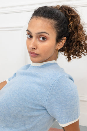 Cashmere and Wool Short Sleeve Crewneck - Light Blue