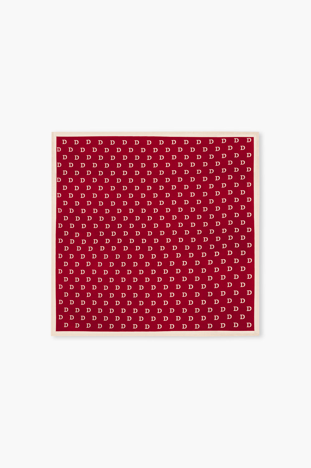 Du & Berry Square Silk Scarf in Red with repeating monogram pattern and beige border