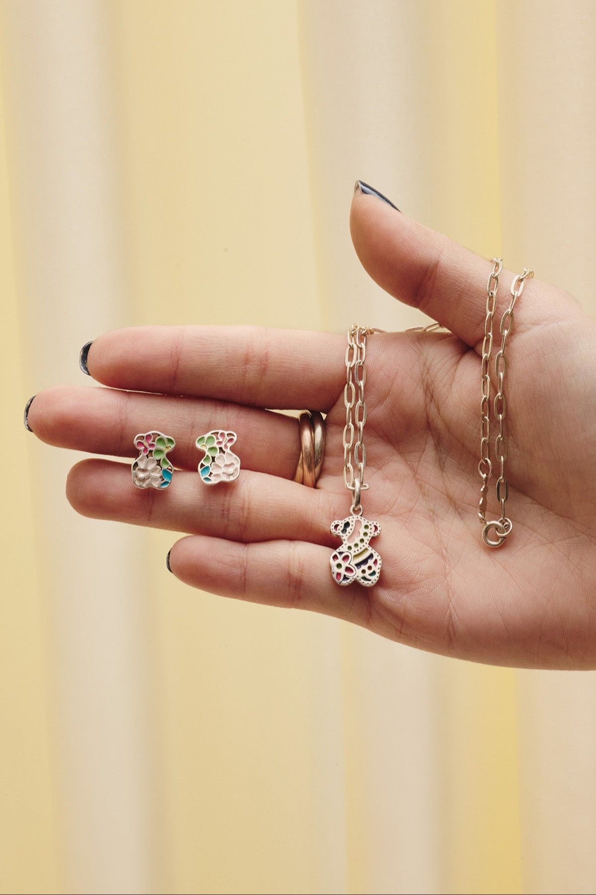 Whimsical Teddy Bear Jewelry Set with Colorful Enamel Design Du