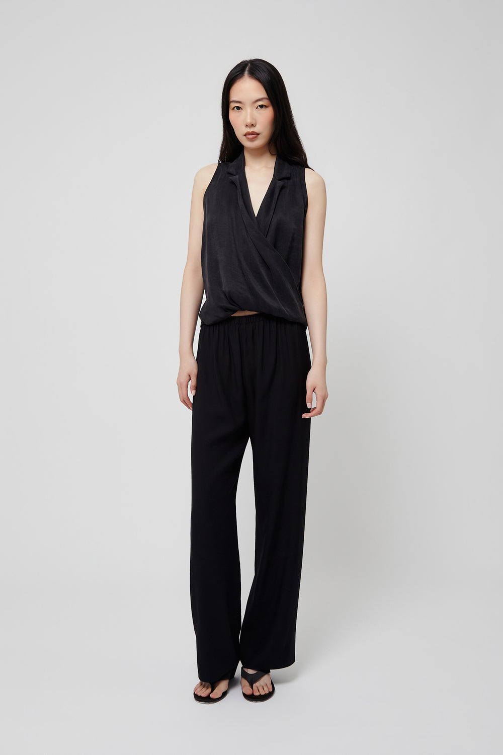 Solara Twist Collared Top in Black - Du & Berry