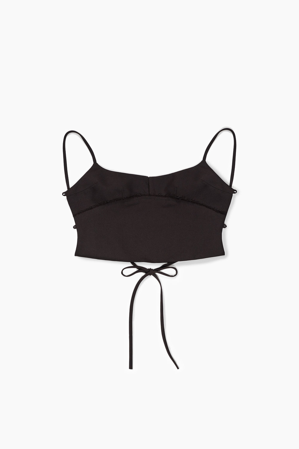 Du & Berry structured open-back top in black with thin straps and tie detail