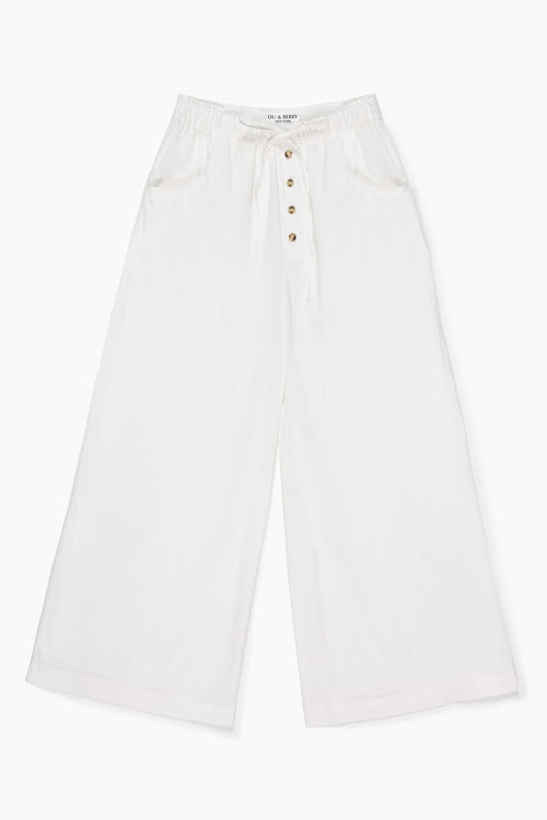 Du & Berry white cotton palazzo pants with button front and wide legs